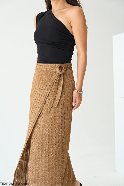 LECASMO KADIN DORE SİMLİ BAĞLAMA DETAYLI TRİKO ETEK PAREO