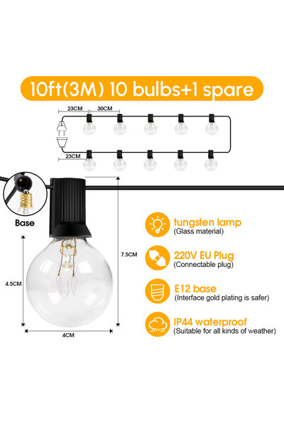 Choice قابس الاتحاد الأوروبي 3 أمتار 10 لمبات 15 مترًا G40 تنجستن سلسلة أضواء...