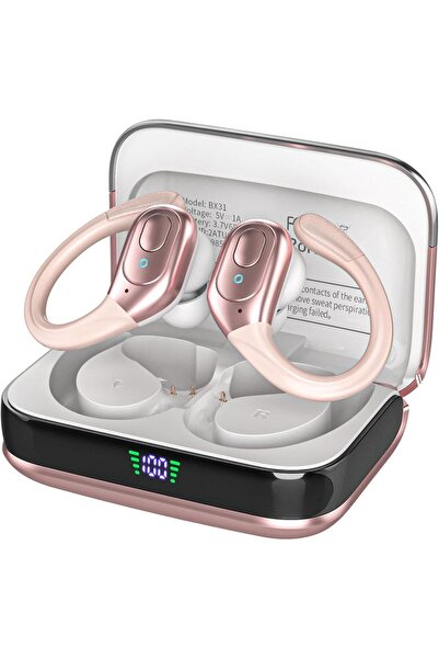 Choice سماعات أذن لاسلكية وردية اللون مزودة بميكروفونات، وقت تشغيل 75 ساعة، م...