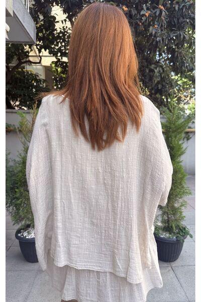 DenizEge Clara Italian Necklace Blouse Beige