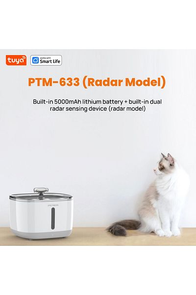Choice1 RadarVersion(NoAPP) Cat Automatic Water Fountain Cordless, Battery Operated Cat Fountain Indoor For
