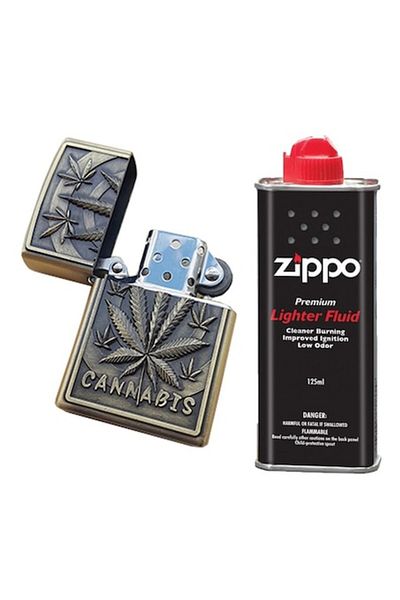 dalimag Brichetă metalică, 3D Cannabis Relief, Zippo Fluid 125ml, Verde -