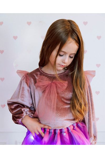 fustite cu luminite Velvet Glitter Puff Sleeve Top - 5-6 years (110-116 cm)