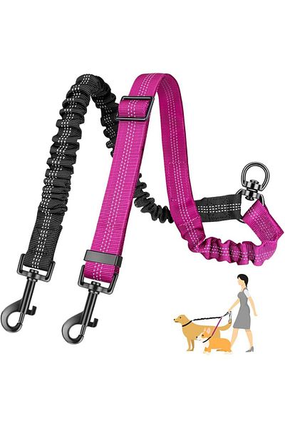 Choice Rose Red 1.6ft Long Dual Dog Leash Attachment - Double Leashes for Training Small to Large Dogs - Ad