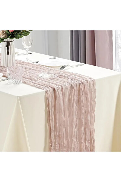 Choice مفارش طاولة من قماش شاش بوهو شفاف ريفي، 10 قطع، وردي باهت، مقاس 40×270 سم، مناسبة للطاولات الصغيرة والكبيرة