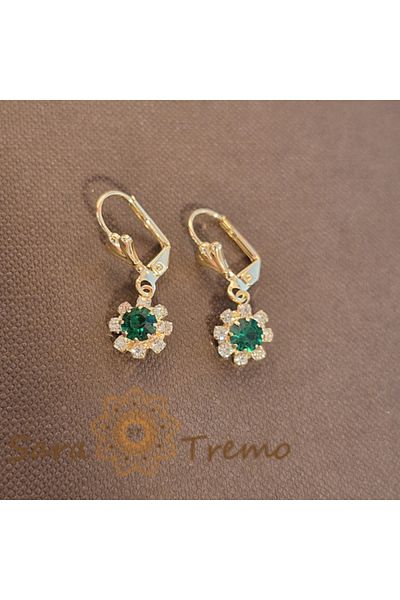 saratremo Gold-Plated Earrings with Green Zirconia Crystals Flora - 2.5 cm