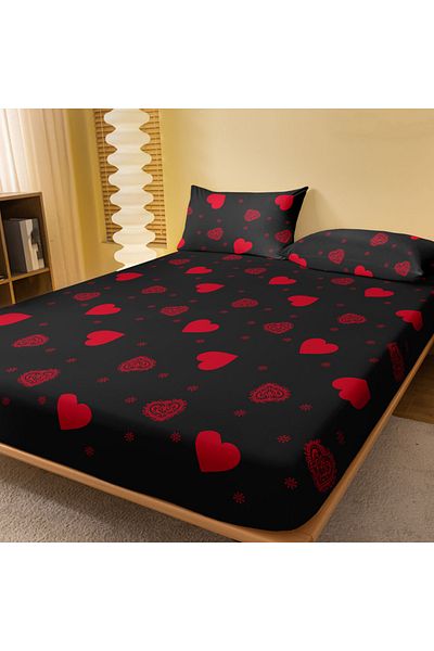 Choice 180x200cm True Love Black 1 Simple modern Heart-Shaped printed matte Fitted Sheet, bedroom printed b