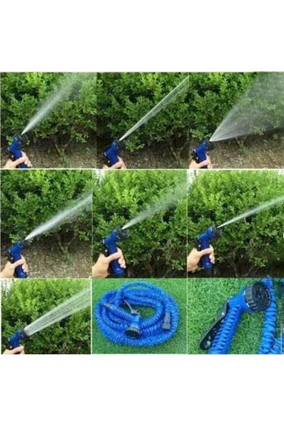 wei inox Garden hose, extendable, with multi-function gun, blue, 15 m