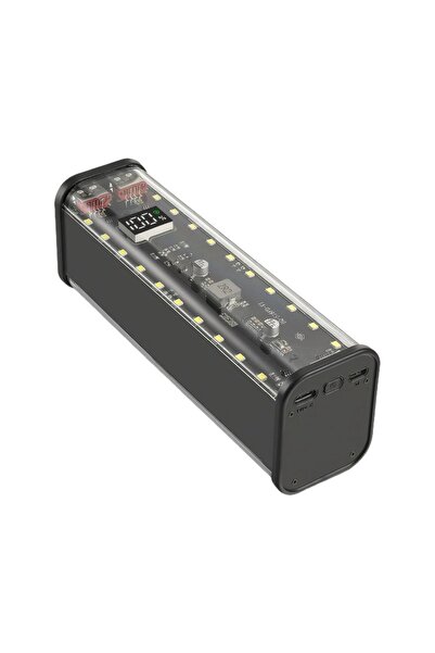 Choice حافظة بطارية خارجية شفافة سوداء 8*18650 بقوة 22.5 واط مع شحن سريع LED USB C + منفذ Micro USB