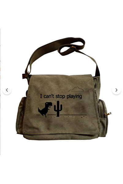 Minga London Τσάντα Messenger με στάμπα Khaki Dino Game -Ghostella