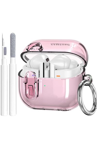 Choice For Galaxy Buds 3 Pink with Pen For Samsung Galaxy Buds 3 Pro Case Clear Lock Clip with Cleaner Kit