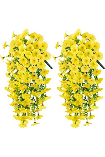 Choice Yellow-2PCS Artificial Hanging Flowers Plants Faux Silk Purple Morning Glory Long Vines UV Resistant