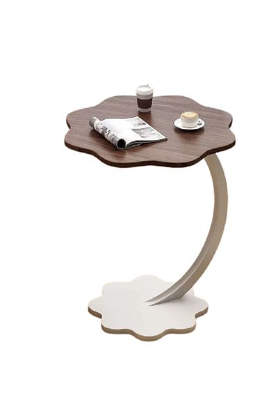 rexa Modern Flower-Shaped Wood Top Side Table with Curved Metal Base