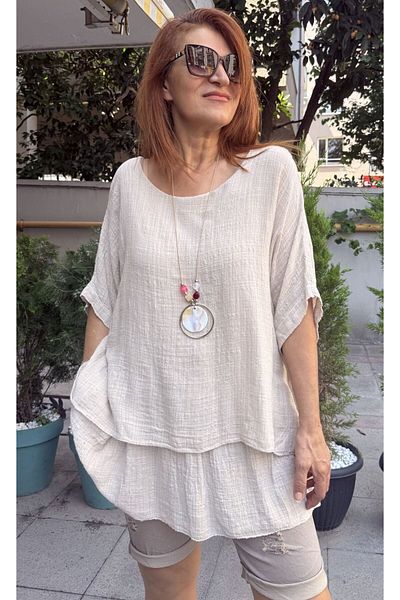 DenizEge Clara Italian Necklace Blouse Beige
