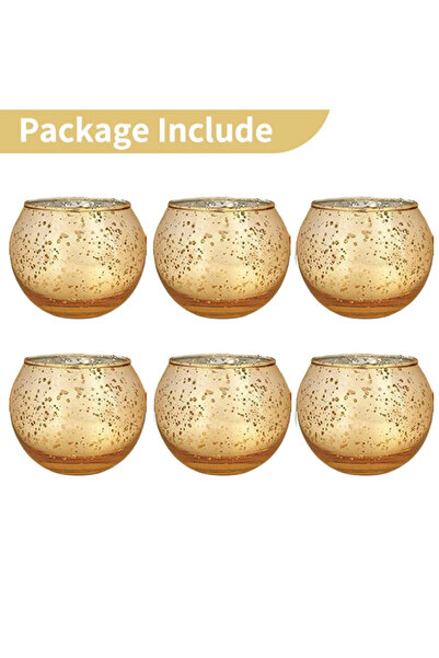 Choice 6 قطع من حاملات الشموع الزجاجية النذرية من الزئبق باللون الذهبي، 6/12 ...