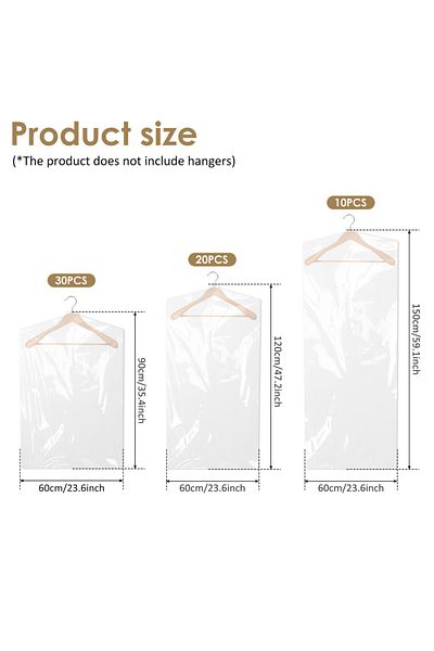 Choice Transparent 60pcs 10-60PCS Clothes Dust Cover Length 90-150cm Clear Plastic Garment Bags Disposable
