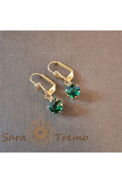 saratremo Gold-plated earrings, 2.5 cm – Green zirconia crystal