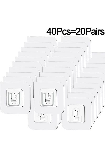 Choice 40 قطعة (20 زوجًا) خطافات حائط لاصقة مزدوجة الجوانب على الشماعات ملصقات خطافات تثبيت على الحائط ذاتية اللصق Ho