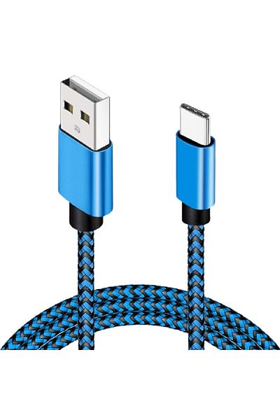 Choice كابل شاحن سريع من النايلون المضفر بطول 2 متر، قطعتين، أزرق اللون، من نوع USB A إلى النوع C، مناسب لأجهزة Xiaomi وSamsung وHuawei