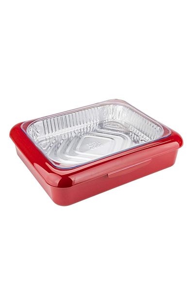 Choice Red Plastic Foil Pan Carrier Stackable Portable Foil Pans Holder For Home Travel