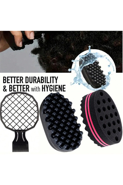 Choice مجموعة إسفنجية سوداء لتصفيف الشعر مكونة من 3 قطع، قابلة للغسل، لتجعيد ...