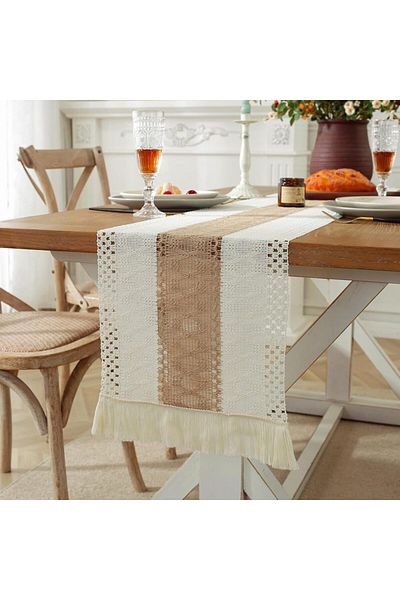 Choice 30x180cm Boho Farmhouse Linen Table Runner–Rustic Macrame with Tassels, Burlap & Cotton Blend for Ho