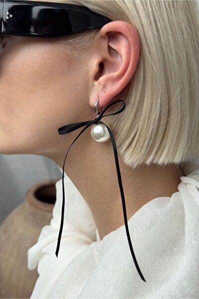 Shiklik MODA أقراط نسائية على شكل فيونكة من الساتان اللؤلؤي