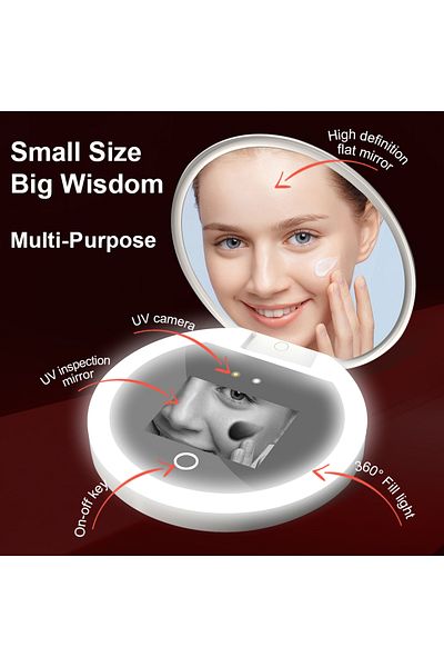Choice White Handheld UV Cosmetic Mirror for Sunscreen Detection Beauty Tools Smart Rechargeable Makeup Mir