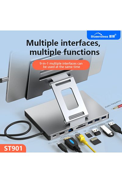 Choice حامل جهاز iPad من Blueendless ST901 من النوع C، قاعدة توصيل من سبائك الألومنيوم بدقة 4K وتردد 60 هرتز، منافذ HDMI-Com متعددة H