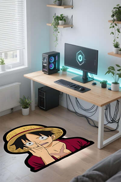 Alpacarpet Özel Kesimli Desenli Anime & Gamer Halısı Kaymaz Taban Makinede Yıkanabilir Genç Odası Halısı