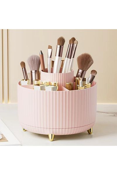 Choice 5 Pink Makeup Brush Organizer 360° Rotating Cosmetic Organizer 5 Slot Makeup Brushes Cup Bathroom Va