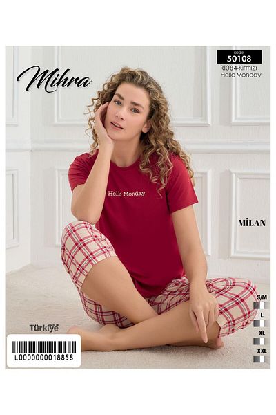 Mihra Hello Mondey Σετ πιτζάμες με κοντομάνικο Capri