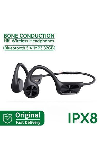 Choice Black Bluetooth 5.4 Bone Conduction Headphones hifi Bass Wireless Headset 32G MP3 Player IPX8 Waterp