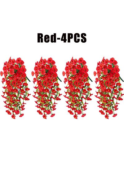 Choice Red-4PCS Artificial Hanging Flowers Plants Faux Silk Purple Morning Glory Long Vines UV Resistant Re