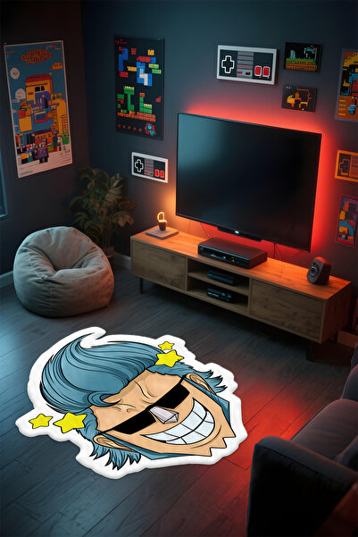 Alpacarpet Özel Kesimli Desenli Anime & Gamer Halısı Kaymaz Taban Makinede Yı...