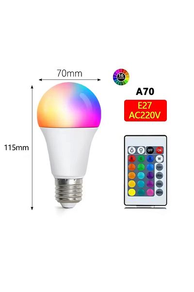 Choice A70-220V 16 Colors RGB Bulb LED Multicolor Bulb E27 Base 220V Household Lighting Dimmable 24 Key Rem