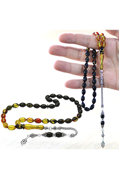 Tesbihane 925 проба срібний намисто з бавовняними нитками, чорний вогняний бурштин