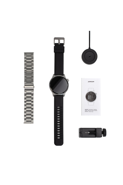 Joyroom Smartwatch okrągły Venture Series z opcją odbierania połączeń + srebrna bransoleta - szary