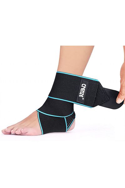 Crenze Adjustable Ankle Bandage, Nylon, Black/blue, Universal Size