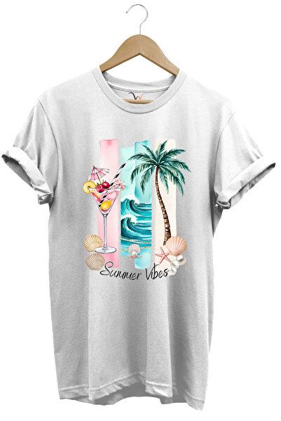 WİDİ Summer Vibes Cocktail tematic de vară, palmier și model marin 100% bumba...