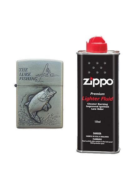 dalimag Metal Lighter, 3D Relief, Liquid 125 ml, P4 Fishing Model, Gas, Green,