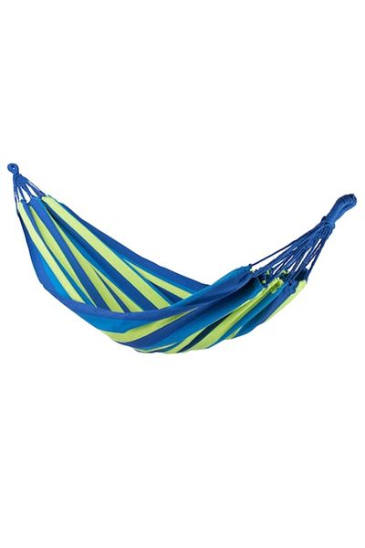 SOFOTEL Hammock Malaga Single for garden or yard, 1 person, dimensions 200 x 100 cm, capacity 100kg, blue/gr