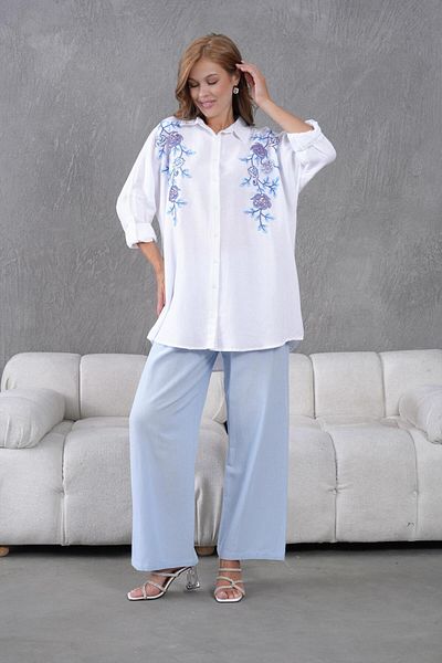 BURRASCA Oversize Linen Set with Embroidered Stones