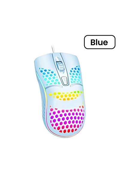 Choice ماوس USB سلكي أزرق اللون، ماوس ألعاب مضيء RGB بدقة 1600 نقطة في البوصة، مناسب لسطح المكتب والكمبيوتر المحمول، ماوس سلكي صامت للمكتب