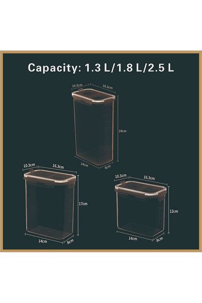 Choice 1-tier 3PC set Black Food Storage Containers with Lids Stackable Treat Box Containers for Kitchen Pa