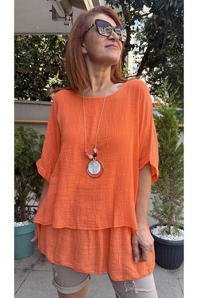 DenizEge Clara Italian Necklace Blouse Orange