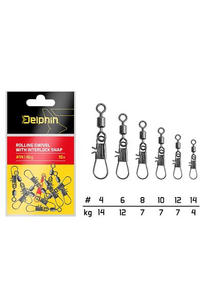 DELPHİN Pivotant cu închidere Fish-On-X, 10 buc., mărimea 8, rezistență 7 kg