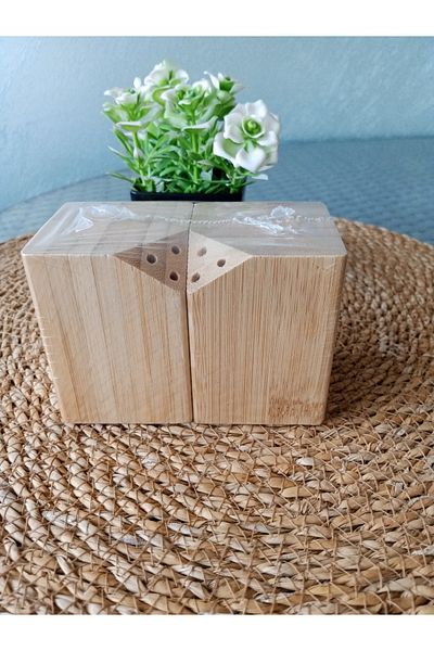 Pervin Ablacım Bamboo Wood Salt Shaker Pepper Shaker Square Shape