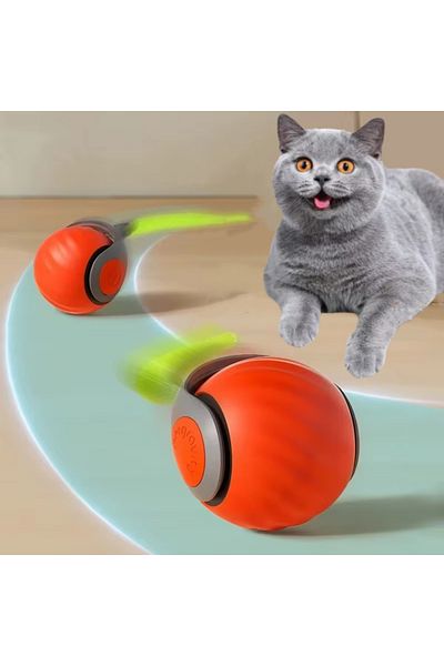 Choice 2PC Orange Cat Interactive Ball Toys Automatic Rolling Ball Faux Tail Rechargeable Smart Pet Electri