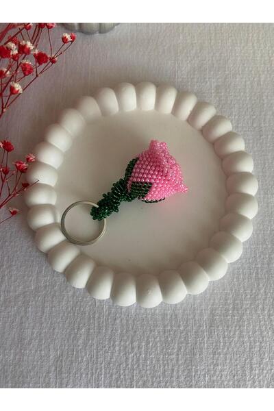 Handmade KUM BONCUK EL İŞİ KÜÇÜK BOY PARLAK PEMBE GÜL ANAHTARLIK VE AKSESUAR
